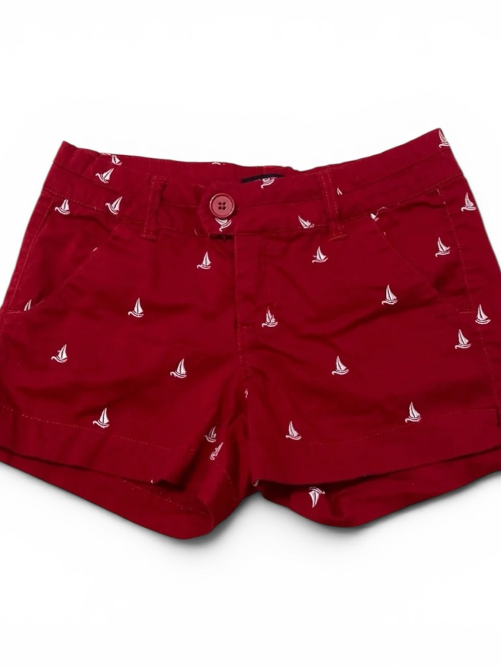 American Eagle Outfitters Red Embroidered Sailboat Cargo Shorts